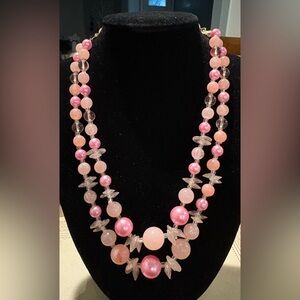 Vintage Pink Beaded Necklace 1950’s Signed Japan